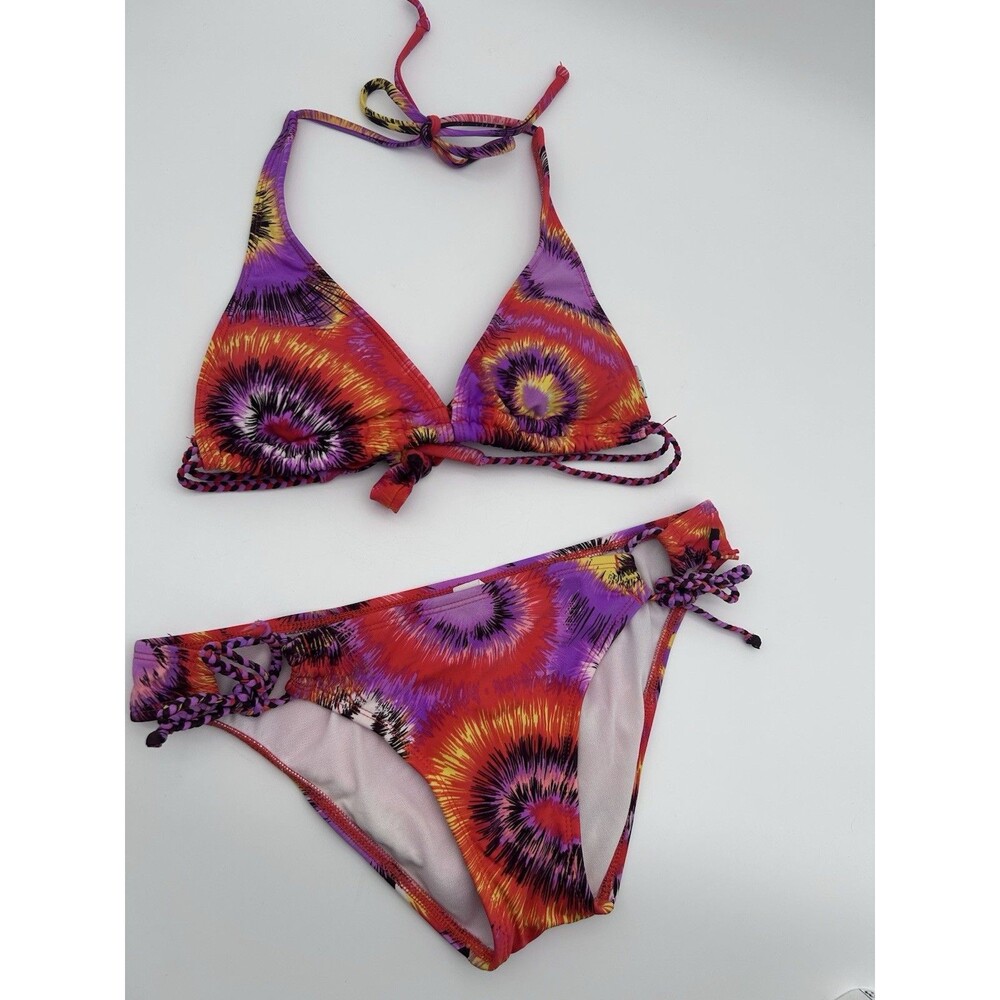 Split Brand Women’s Small Y2K Tie Dye 2 Piece String Bikini Triangle Top Braided